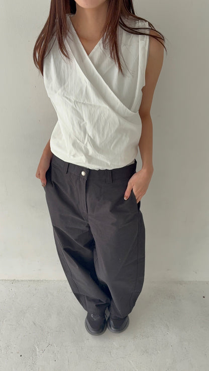 Shirred Sleeveless Wrap Blouse