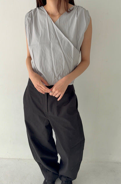 Shirred Sleeveless Wrap Blouse