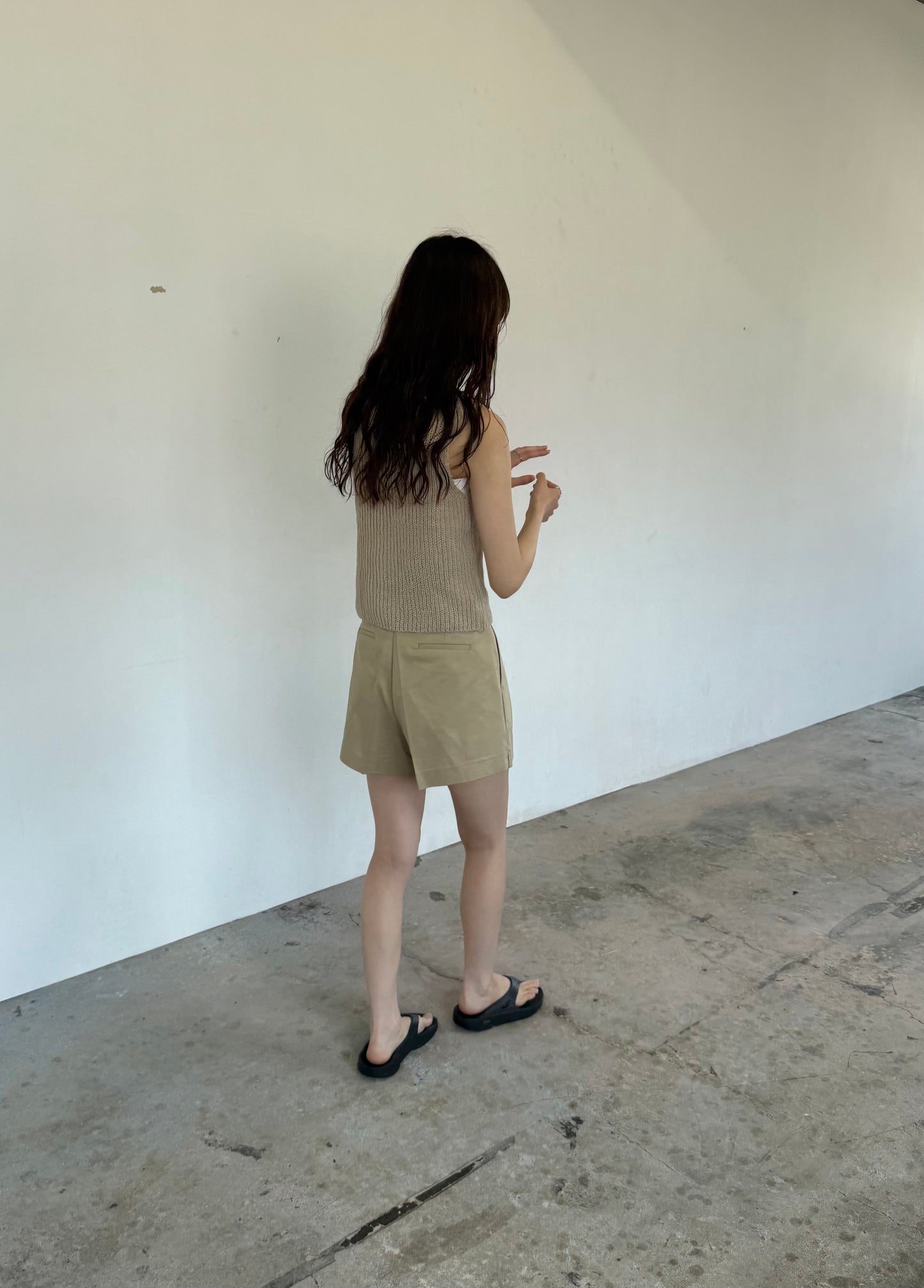 slit cotton half pants