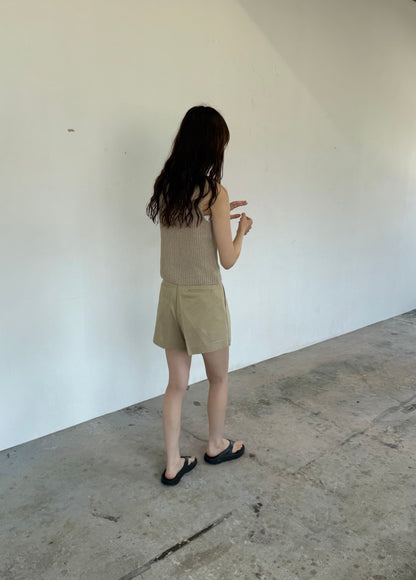 slit cotton half pants