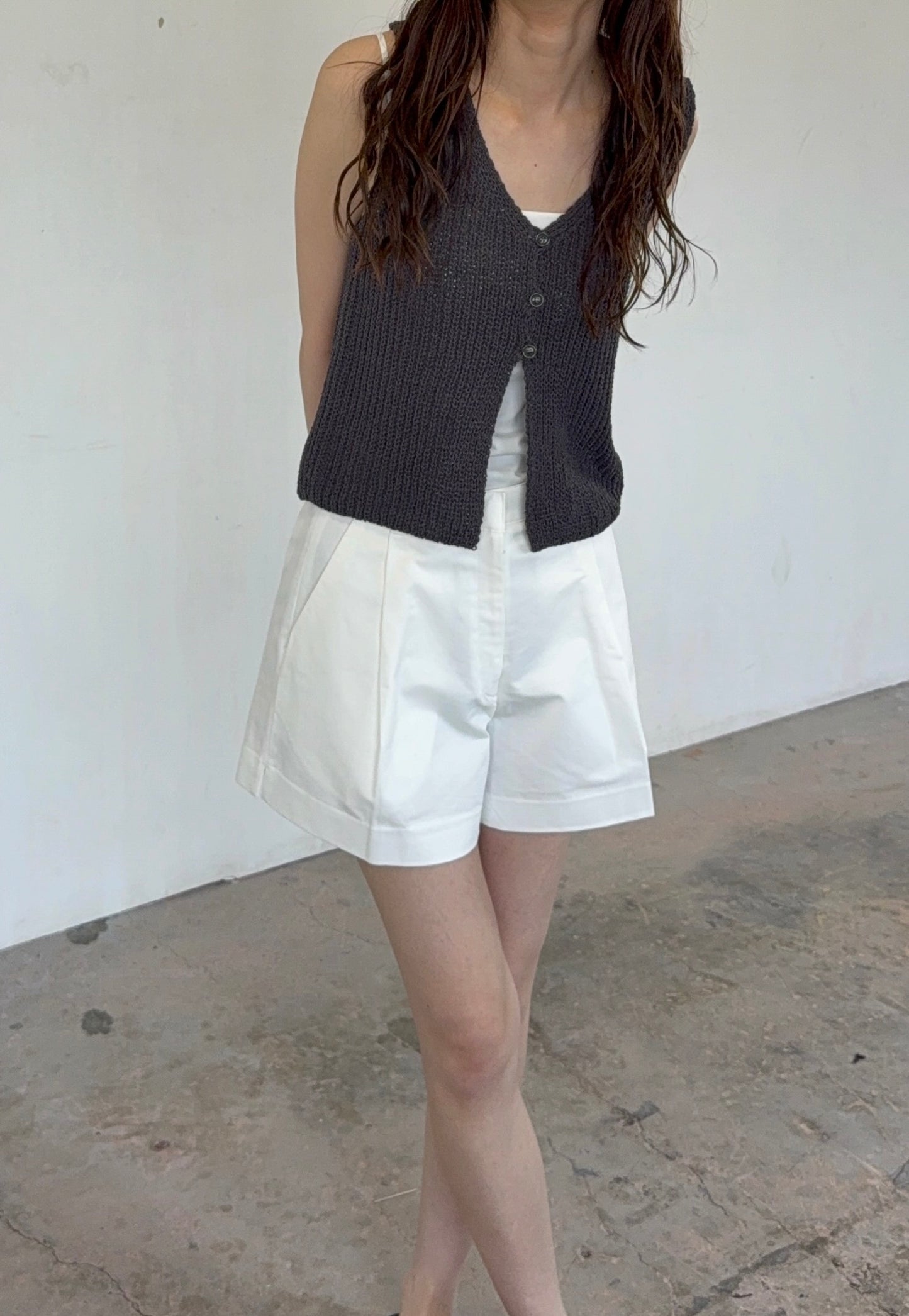 slit cotton half pants